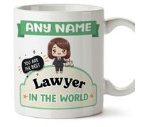 MUGFFINS Personalised Mug for Lawyer Woman - in English - Best in the World - Kawaii - Funny Custom Gift for Colleagues - Ceramic 11oz Mug