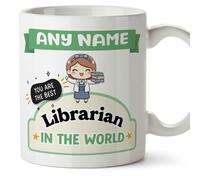 MUGFFINS Personalised Mug for Librarian Woman - in English - Best in The World - Kawaii - Funny Custom Gift for Colleagues - Ceramic 11oz Mug