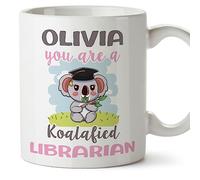 MUGFFINS Personalised Mug for Librarian Woman - in English - Custom Koalafied - Funny Custom Gift for Colleagues - Ceramic 11oz Mug