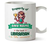 MUGFFINS Personalised Mug for Librarian Woman - in English - Property of - Funny Custom Gift for Colleagues - Ceramic 11oz Mug