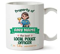 MUGFFINS Personalised Mug for Local Police Officer Woman - in English - Property of - Funny Custom Gift for Colleagues - Ceramic 11oz Mug