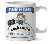 MUGFFINS Personalised Mug for Locksmith man - in English - Best in the World - Kawaii - Funny Custom Gift for Colleagues - Ceramic 11oz Mug