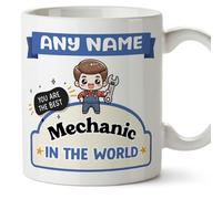 MUGFFINS Personalised Mug for Mechanic Man - in English - Best in The World - Kawaii - Funny Custom Gift for Colleagues - Ceramic 11oz Mug