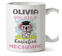 MUGFFINS Personalised Mug for Mechanic Woman - in English - Custom Koalafied - Funny Custom Gift for Colleagues - Ceramic 11oz Mug