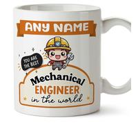 MUGFFINS Personalised Mug for Mechanical Engineer Man - in English - Best in The World - Kawaii - Funny Custom Gift for Colleagues - Ceramic 11oz Mug