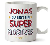 MUGFFINS Personalised Mug for Musician Man - in German - Du Bist Super - Funny Custom Gift for Colleagues - Ceramic 11oz Mug