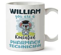 MUGFFINS Personalised Mug for Pharmacy Technician Man - in English - Custom Koalafied - Funny Custom Gift for Colleagues - Ceramic 11oz Mug