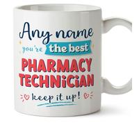 MUGFFINS Personalised Mug for Pharmacy Technician Man - in English - Keep it up! - Funny Custom Gift for Colleagues - Ceramic 11oz Mug