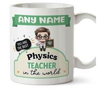 MUGFFINS Personalised Mug for Physics Teacher Man - in English - Best in The World - Kawaii - Funny Custom Gift for Colleagues - Ceramic 11oz Mug