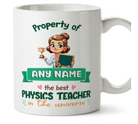 MUGFFINS Personalised Mug for Physics Teacher Woman - in English - Property of - Funny Custom Gift for Colleagues - Ceramic 11oz Mug