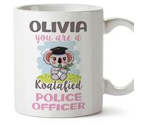 MUGFFINS Personalised Mug for Police Officer Woman - in English - Custom Koalafied - Funny Custom Gift for Colleagues - Ceramic 11oz Mug