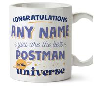 MUGFFINS Personalised Mug for Postman Man - in English - Best in The Universe - Funny Custom Gift for Colleagues - Ceramic 11oz Mug