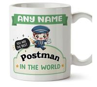 MUGFFINS Personalised Mug for Postman man - in English - Best in the World - Kawaii - Funny Custom Gift for Colleagues - Ceramic 11oz Mug