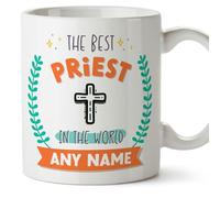 MUGFFINS Personalised Mug for Priest Man - in English - World's Best - with Doodle - Funny Custom Gift for Colleagues - Ceramic 11oz Mug