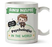 MUGFFINS Personalised Mug for Psychologist Man - in English - Best in The World - Kawaii - Funny Custom Gift for Colleagues - Ceramic 11oz Mug