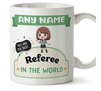 MUGFFINS Personalised Mug for Referee Woman - in English - Best in The World - Kawaii - Funny Custom Gift for Colleagues - Ceramic 11oz Mug