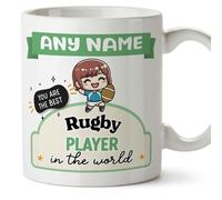 MUGFFINS Personalised Mug for Rugby Player Woman - in English - Best in The World - Kawaii - Funny Custom Gift for Colleagues - Ceramic 11oz Mug
