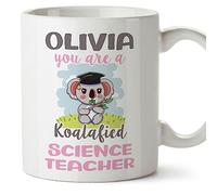 MUGFFINS Personalised Mug for Science Teacher Woman - in English - Custom Koalafied - Funny Custom Gift for Colleagues - Ceramic 11oz Mug