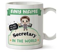 MUGFFINS Personalised Mug for Secretary Man - in English - Best in The World - Kawaii - Funny Custom Gift for Colleagues - Ceramic 11oz Mug
