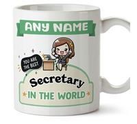 MUGFFINS Personalised Mug for Secretary Woman - in English - Best in The World - Kawaii - Funny Custom Gift for Colleagues - Ceramic 11oz Mug