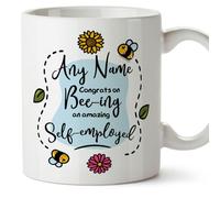 MUGFFINS Personalised Mug for SELF-Employed - in English - Thanks for Beeing - Funny Custom Gift for Colleagues - Ceramic 11oz Mug