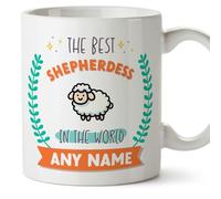 MUGFFINS Personalised Mug for Shepherdess Woman - in English - World's Best - with Doodle - Funny Custom Gift for Colleagues - Ceramic 11oz Mug