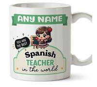 MUGFFINS Personalised Mug for Spanish Teacher Woman - in English - Best in The World - Kawaii - Funny Custom Gift for Colleagues - Ceramic 11oz Mug