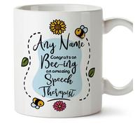 MUGFFINS Personalised Mug for Speech Therapist - in English - Thanks for Beeing - Funny Custom Gift for Colleagues - Ceramic 11oz Mug
