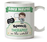 MUGFFINS Personalised Mug for Speech Therapist Man - in English - Best in The World - Kawaii - Funny Custom Gift for Colleagues - Ceramic 11oz Mug