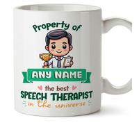 MUGFFINS Personalised Mug for Speech Therapist Man - in English - Property of - Funny Custom Gift for Colleagues - Ceramic 11oz Mug