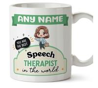 MUGFFINS Personalised Mug for Speech Therapist Woman - in English - Best in The World - Kawaii - Funny Custom Gift for Colleagues - Ceramic 11oz Mug
