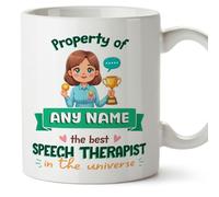 MUGFFINS Personalised Mug for Speech Therapist Woman - in English - Property of - Funny Custom Gift for Colleagues - Ceramic 11oz Mug