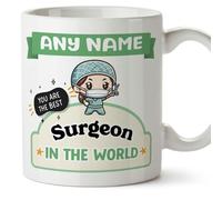 MUGFFINS Personalised Mug for Surgeon Woman - in English - Best in The World - Kawaii - Funny Custom Gift for Colleagues - Ceramic 11oz Mug