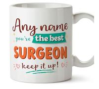 MUGFFINS Personalised Mug for Surgeon Woman - in English - Keep it up! - Funny Custom Gift for Colleagues - Ceramic 11oz Mug