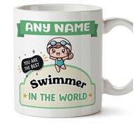 MUGFFINS Personalised Mug for Swimmer Woman - in English - Best in the World - Kawaii - Funny Custom Gift for Colleagues - Ceramic 11oz Mug