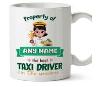 MUGFFINS Personalised Mug for Taxi Driver Woman - in English - Property of - Funny Custom Gift for Colleagues - Ceramic 11oz Mug