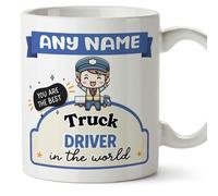 MUGFFINS Personalised Mug for Truck Driver man - in English - Best in the World - Kawaii - Funny Custom Gift for Colleagues - Ceramic 11oz Mug