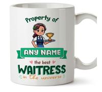 MUGFFINS Personalised Mug for Waitress Woman - in English - Property of - Funny Custom Gift for Colleagues - Ceramic 11oz Mug