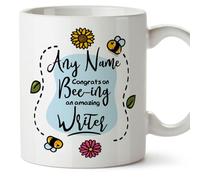 MUGFFINS Personalised Mug for Writer - in English - Thanks for Beeing - Funny Custom Gift for Colleagues - Ceramic 11oz Mug