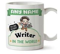 MUGFFINS Personalised Mug for Writer Man - in English - Best in The World - Kawaii - Funny Custom Gift for Colleagues - Ceramic 11oz Mug