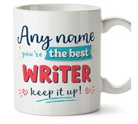 MUGFFINS Personalised Mug for Writer Man - in English - Keep it up! - Funny Custom Gift for Colleagues - Ceramic 11oz Mug