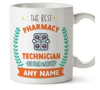 MUGFFINS Pharmacy Technician Mug - in English - World's Best - with Doodle - Funny Gift for Colleagues - Ceramic 11oz Mug