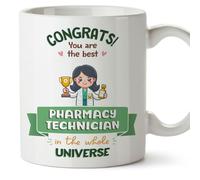 MUGFFINS Pharmacy Technician Woman Mug - in English - Best in Universe Trophy - Funny Gift for Colleagues - Ceramic 11oz Mug
