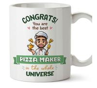 MUGFFINS Pizza Maker Man Mug - in English - Best in Universe Trophy - Funny Gift for Colleagues - Ceramic 11oz Mug
