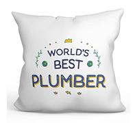 MUGFFINS PLUMBER Cushion Padding included - in English - World's Best - Funny gift - Pillow: cover and filling 15.7x15.7 inches
