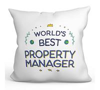MUGFFINS PROPERTY MANAGER Cushion Padding included - in English - World's Best - Funny gift - Pillow: cover and filling 15.7x15.7 inches