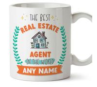 MUGFFINS Real Estate Agent Mug - in English - World's Best - with Doodle - Funny Gift for Colleagues - Ceramic 11oz Mug