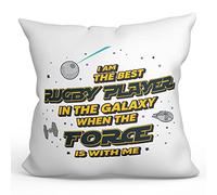 MUGFFINS RUGBY PLAYER Cushion Padding included - in English - Best in The Galaxy The Force is With Me - Funny gift - Pillow: cover and filling 15.7x15.7 inches