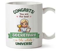 MUGFFINS Secretary Woman Mug - in English - Best in Universe Trophy - Funny Gift for Colleagues - Ceramic 11oz Mug