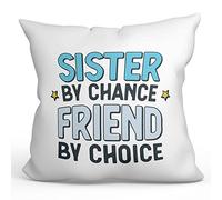 MUGFFINS SISTER Cushion Padding included - in English - By Chance Friend By Choice - Funny gift - Pillow: cover and filling 15.7x15.7 inches